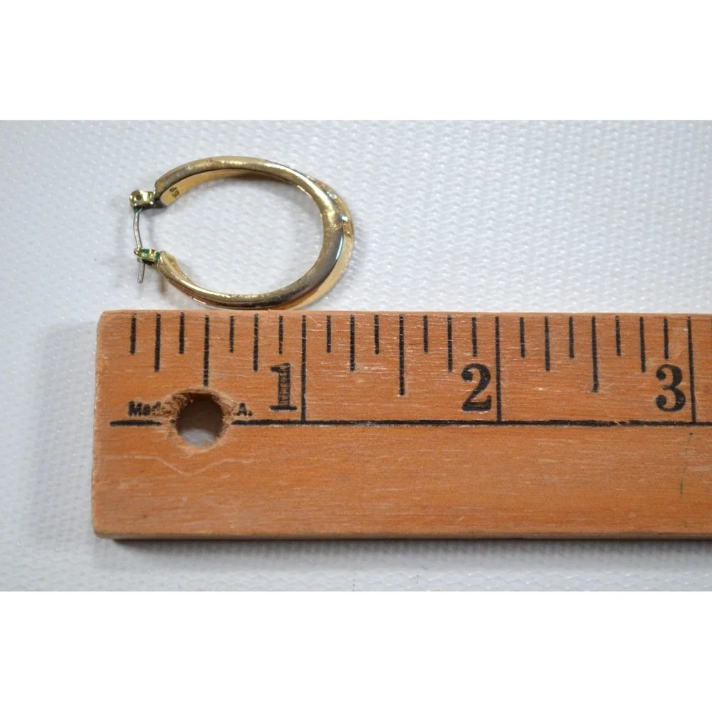 Vintage Gold Tone w/ Clear‎ Rhinestone Oval Hoop Earrings 1.25